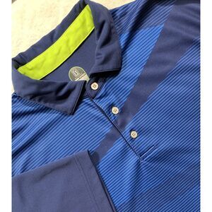PGA Tour Pro Series Men's Golf Polo Shirt XL Blue & Lime Green Striped - 253